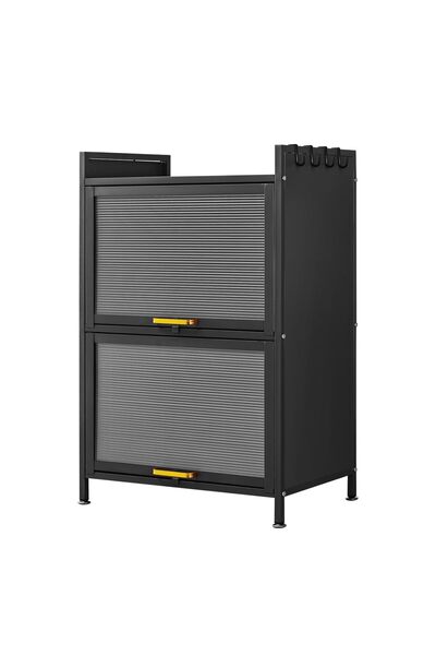 Lawazim Iron Cabinet 2 Layers, Black - Vertical Metal Storage Cabinet with Ri...