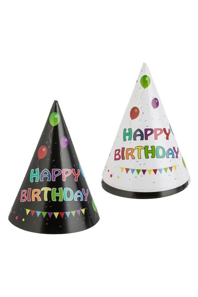 Baloane Vesele Set 6 Coifuri Petrecere Happy Birthday Negre cu Baloane Colora...