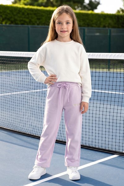 Fulla Moda 3 Thread Embroidered Girls' Sweatpants with Elastic Waistband