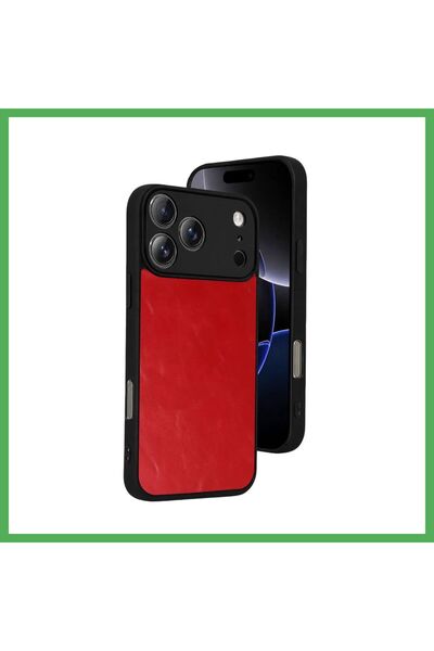 Nur store Çanta iPhone 17 Pro Max Compatible Aras Leather Cover - Red Bezoss