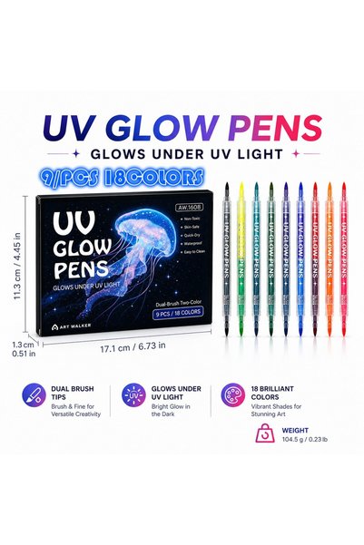 Choice 9p18c Hot selling 12-18 Colors UV Dual Tip Glow Pens Blacklight Reacti...