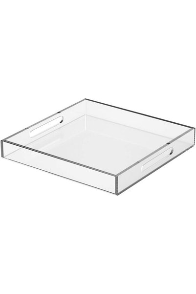 Generic صينية تقديم شفافة، مقاس 15 × 15 بوصة، منظم أكريليك مقاوم للتسرب مع مق...