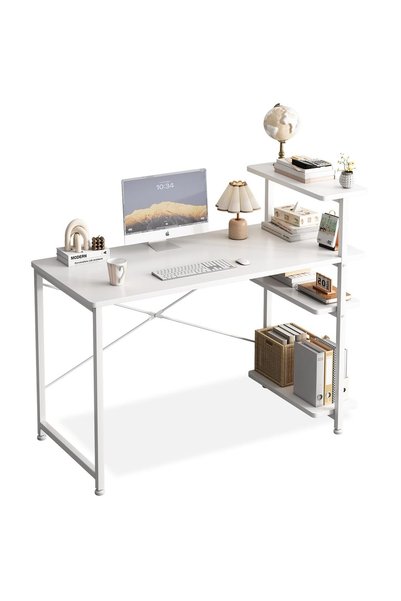 GENERAL Computer Desk with Bookshelf, Home Office Desk with Storage Shelf, Sp...