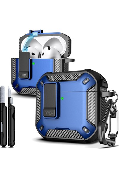 Generic حافظة لسماعات AirPods 4 وAirPods 5 مع قفل مغناطيسي، باللون الأزرق