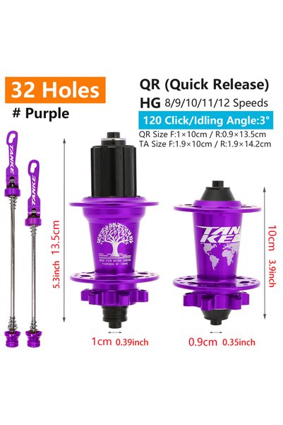 Choice محور دراجة جبلية 32H أرجواني من TANKE 120 Click Hub بـ 6 محامل، أمامي ...
