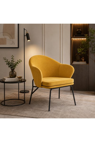 NO BRAND Yellow Velvet Dining Chair with Side Arms |   Movenhome