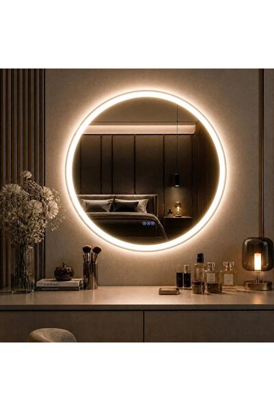 Generic مرآة دائرية مع إضاءة، مرآة حمام LED بقطر 60 سم