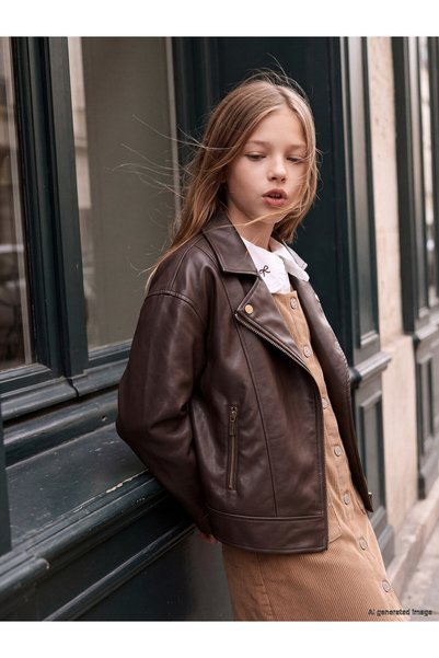 LC Waikiki Ozmarka New Season Brown Girls' Leather Look Coat