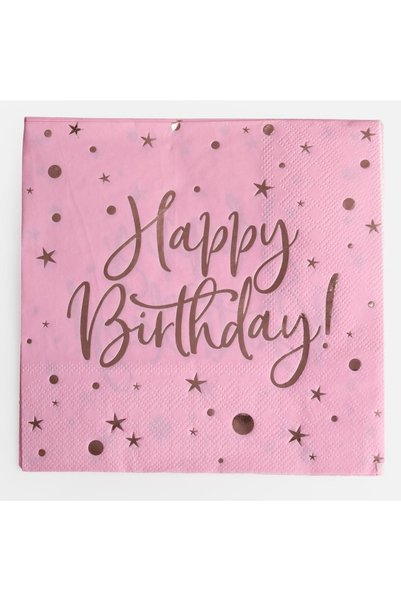 Baloane Vesele Set 12 Șervețele Petrecere Happy Birthday Roz Intens – 33 x 33 cm