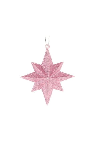 Jumbo Ornament Brad de Craciun Stea 3D Roz cu Glitter 10cm