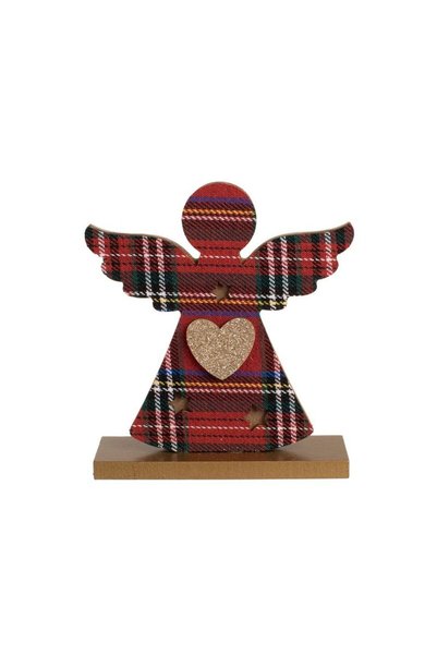 Jumbo Inger din Lemn Decorativ de Craciun Rosu in Carouri 12x14cm
