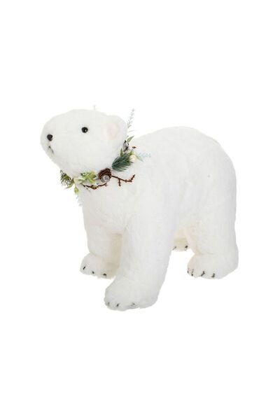 Jumbo Figurina Decorativa de Craciun Urs Polar din Spuma cu Coronita Verde 47cm