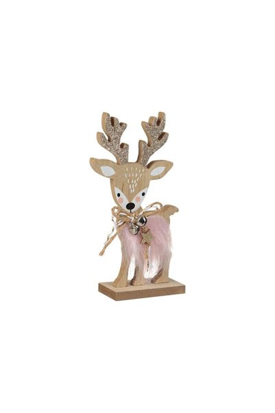 Jumbo Decoratiune de Craciun din Lemn Cerb Blana Roz Clopotel 18cm