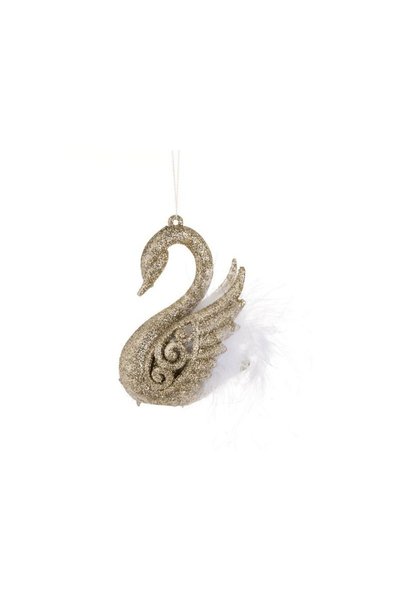 Jumbo Ornament Brad de Craciun Lebada Bej cu Glitter & Pene 7.5x11cm