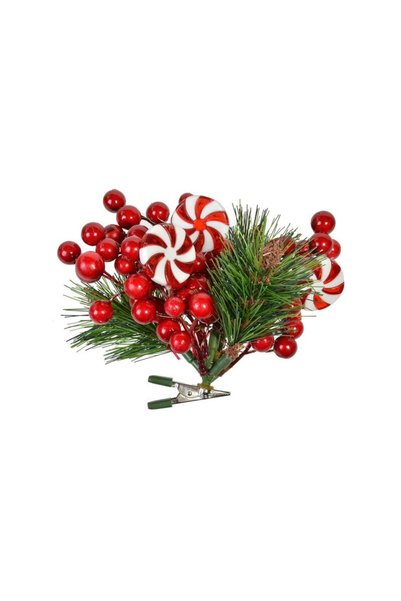 Jumbo Floare de Craciun cu Clips Crenguta de Pin & Pomusoare Rosii Acadele 16cm