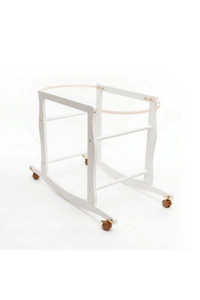Generic Natural Wood Moses Basket Stand with Wheels, White