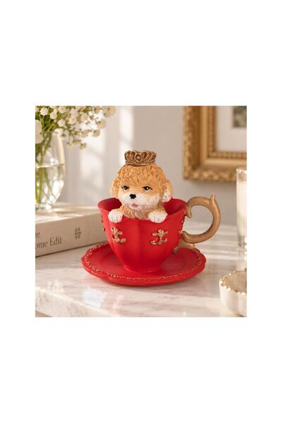 Jumbo Decoratiune de Craciun din Polirasina Ceasca Rosie cu Pudel Ø11x11cm