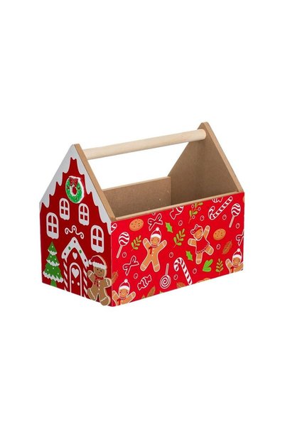 Jumbo Cosulet din Lemn Decorativ Rosu cu Maner 25x15x20cm