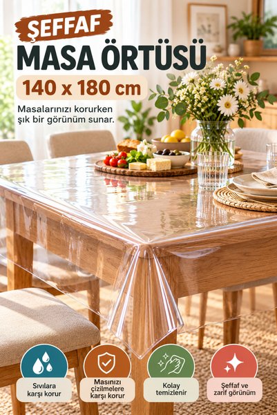 OpenCity Prozirni stolnjak 140x180cm, jednobojni, prozirni PVC zaštitni pokri...