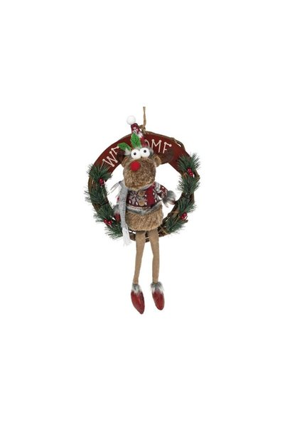 Jumbo Wooden Christmas Decoration Deer Wreath Grey 30cm