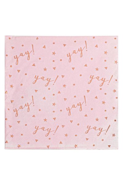 OEM Servetele de Masa cu 2 Straturi Roz cu Folie Aurie 'Yay' 33x33cm - 12buc