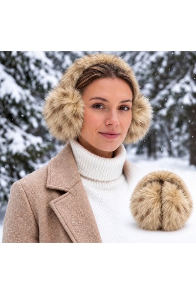 synshop Coffee Beige Leopard Women's Teen Girls Plush Earmuff Furry Winter Ea...
