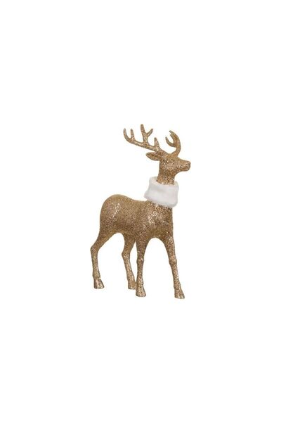 Jumbo Figurina Decorativa de Craciun Ren cu Glitter Auriu Blana Alba 27cm