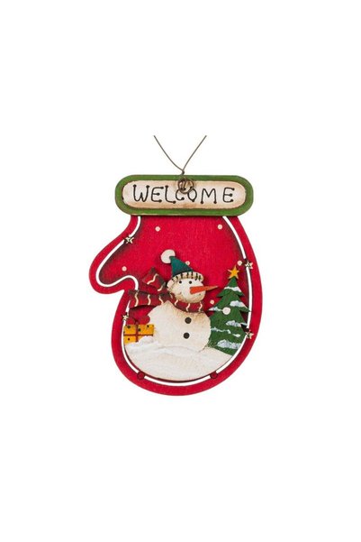 Jumbo Ornament Brad de Craciun din Lemn Vintage Manusa Om de Zapada 9cm