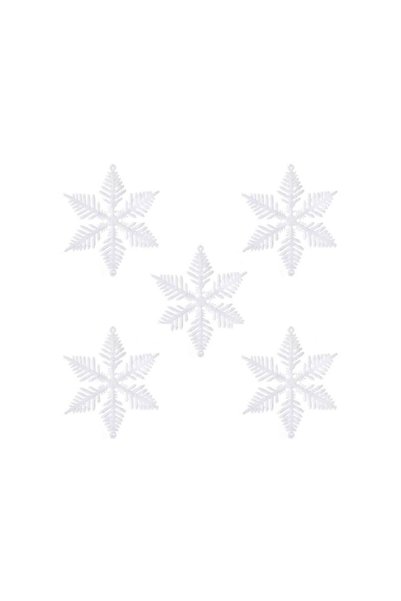 Jumbo Set Ornamente Brad de Craciun Fulgi Albi Irizati Glitter 10cm - 5buc
