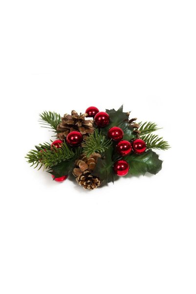 Jumbo Inel Decorativ de Craciun pentru Lumanare Bile Rosii 19cm