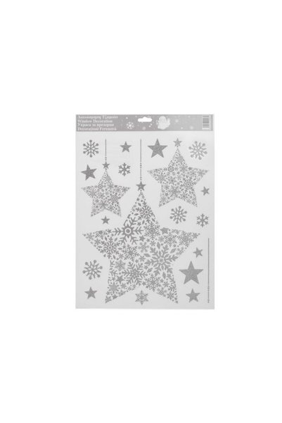 Jumbo Autocolante Decorative de Craciun Stele Mari cu Glitter Argintiu 30x38cm