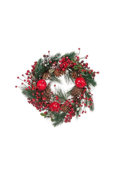 Jumbo Christmas Wreath Pine Cones Berries Apples 45cm.