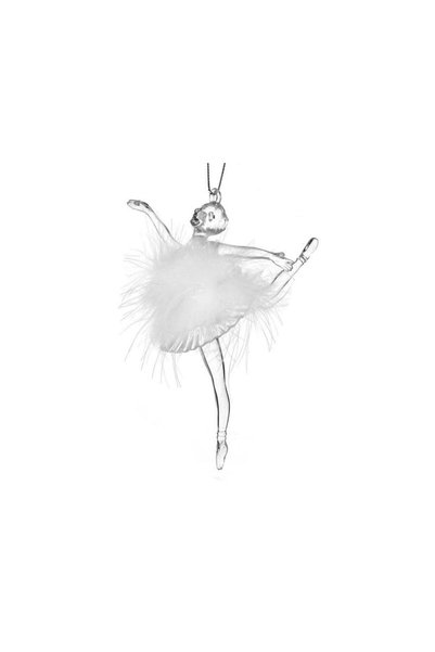 Jumbo Ornament Brad de Craciun Balerina cu Fusta Transparenta cu Pene 13cm