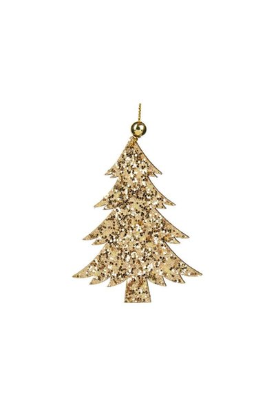 Jumbo Ornament de Lemn pentru Brad de Craciun Brad Glitter Auriu 8cm