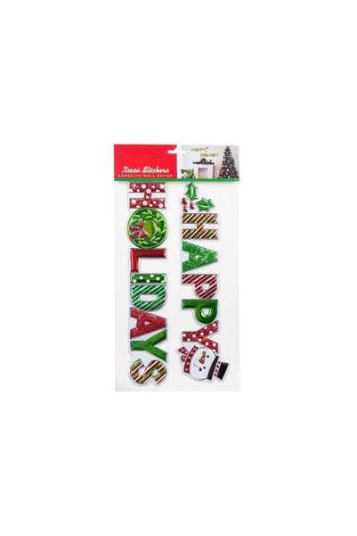 Jumbo Autocolant Decorativ de Craciun Colorat ”Happy Holiday” 24x41cm