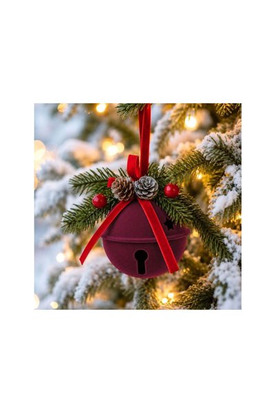 Jumbo Christmas Tree Ornament Burgundy Bell with Velvet Look Ø8cm