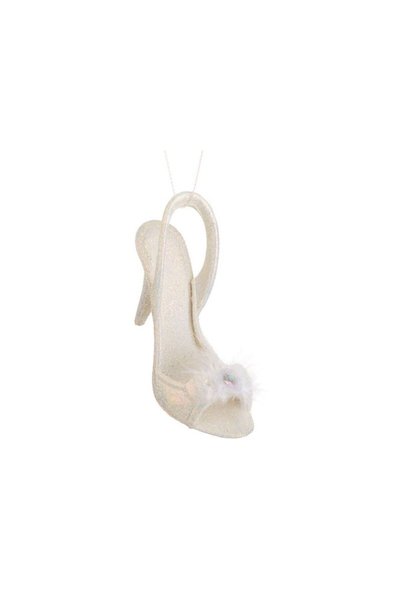 Jumbo Ornament Brad de Craciun Pantof Alb cu Glitter & Pene 12cm