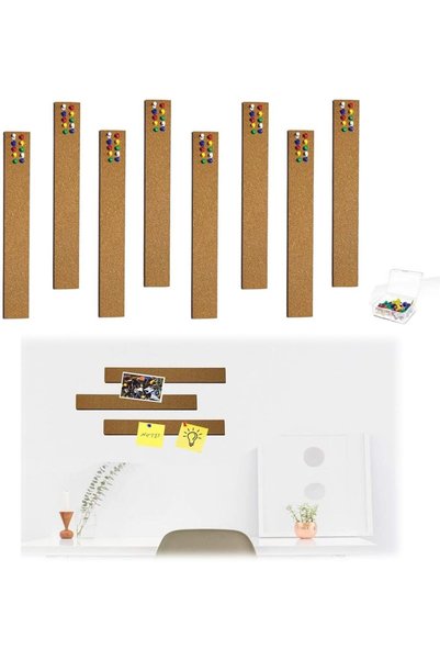 Generic Self-Adhesive Cork Strips, 8-Pack Cork Bulletin Bar Strips 12" x 2"x0...