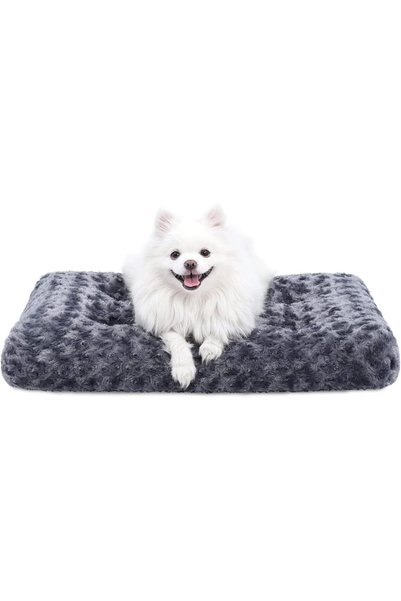 Generic Washable Dog Bed Small Dog Crate Bed Plush Pet Mat 23"x18" Dark Gray