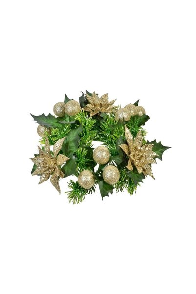 Jumbo Inel Decorativ de Craciun pentru Lumanare Bej Sampanie Craciunite cu Po...