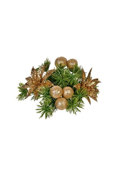 Jumbo Inel Decorativ de Craciun pentru Lumanare Craciunite Aurii Bile 15cm