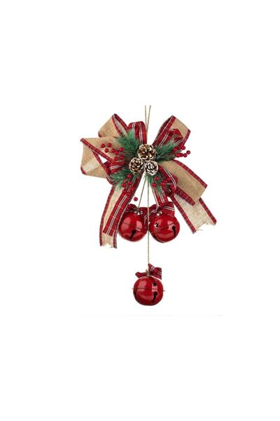 Jumbo Funda Decorativa de Craciun bej cu Clopote Rosii Conuri Pomusoare 49cm