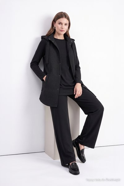 Zühre Hooded Embossed Textured Black Set 2088