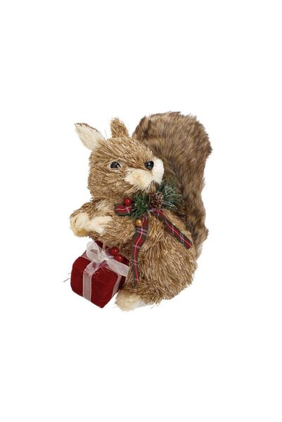 Jumbo Figurina Decorativa de Craciun Veverita cu Cadou & Coada Pufoasa 22cm