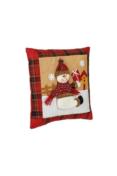 Jumbo Christmas Decorative Pillow Burgundy with Checkered Snowman 3D Gifts 35...