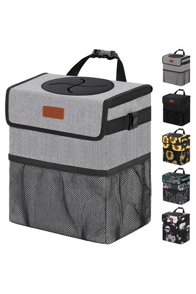 Generic Car Trash Can with Lid Leak Proof Car Accessories for Women