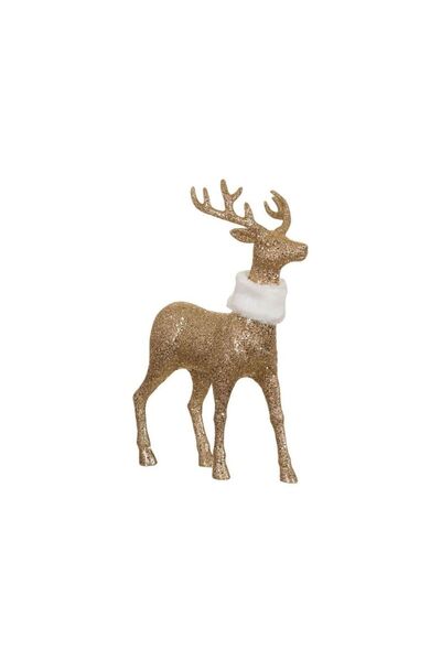 Jumbo Figurina Decorativa de Craciun Ren Glitter Auriu Blana Alba 44cm