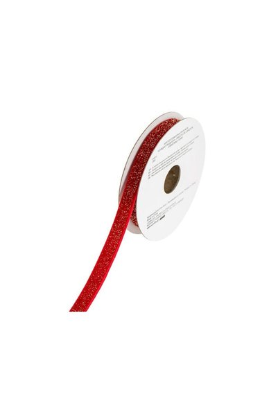 Jumbo Panglica Decorativa Catifelata Rosie cu Glitter de Craciun 5mx9mm