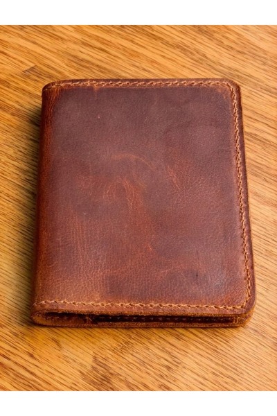 OMAYtr Genuine Leather Vehicle License Holder Wallet - Tan Minimalist