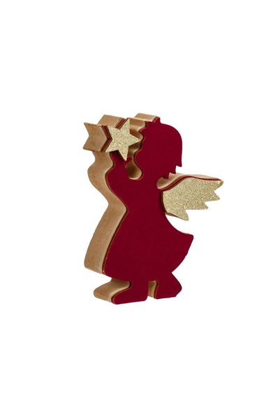 Jumbo Decoratiune din Lemn de Craciun Ingeras Catifelat cu Stea Glitter 11cm